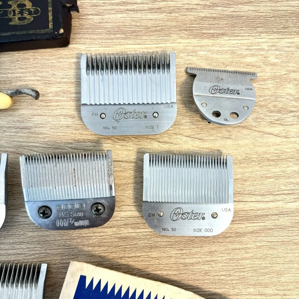 Vintage Barber Lot Oster No. 50 Clipper Blades Andis BG Blade Straight Razor